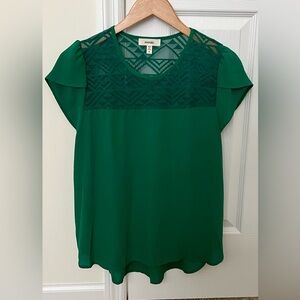 Meraki Emerald Green Blouse with Lace Detail